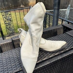 Free people Women's Cream White Textured Western Booties